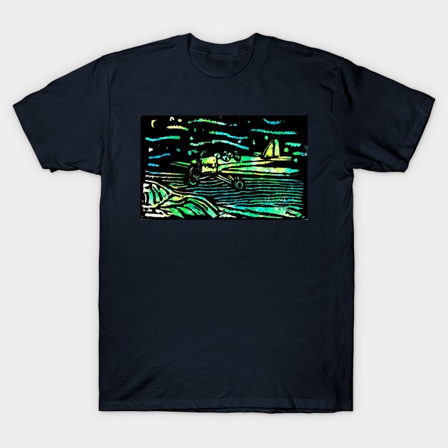 Colorful Night Flight T-Shirt by Hokusai's Kitten